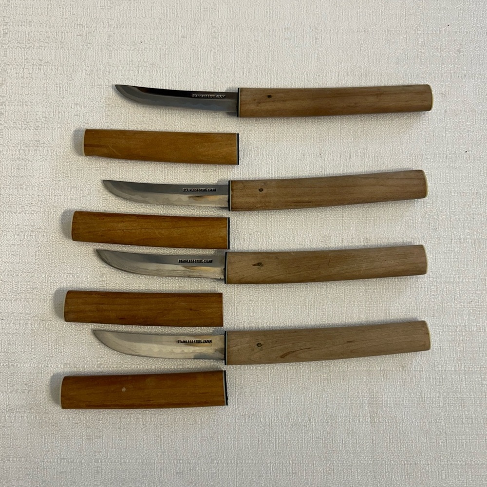 Vintage Japanese Kanenari Seki Knives with Bamboo Sheath - Picture 5 of 7